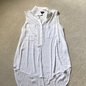 WHBM White House Black Market White Collared Top w/ Button Accent